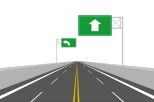 Highway with Traffic Sign. Motorway with road sign. Street traffic Sign. png