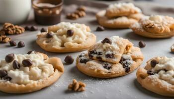 AI generated chocolate chip cookies with walnuts and chocolate chips photo