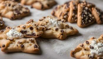 AI generated chocolate chip cookies with cream and powdered sugar photo