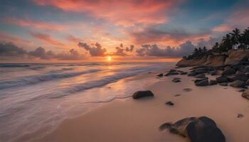 ai generado puesta de sol a el playa en sri lanka foto