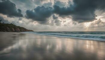 AI generated a beach with waves and clouds in the sky photo