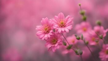 AI generated pink flowers on a field with a blurred background photo