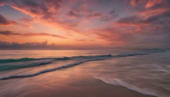 ai generado un hermosa puesta de sol terminado el Oceano con olas foto