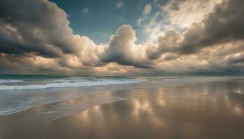 AI generated a beach with waves and clouds in the sky photo