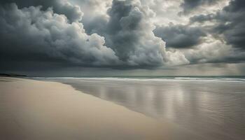 AI generated a stormy sky over the ocean and sand photo