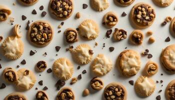 AI generated a variety of cookies are arranged on a white surface photo