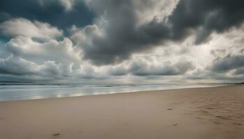 AI generated a beach with sand and clouds under a cloudy sky photo