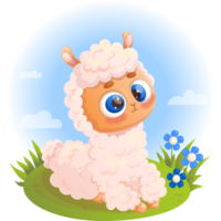 carino bambino lama alpaca con blu fiori png