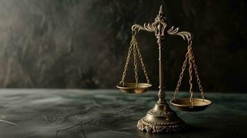 AI generated Golden scales of justice on a dark textured background photo
