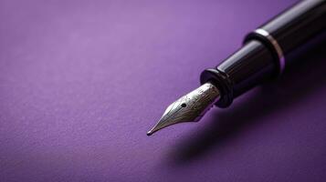 AI generated Elegant fountain pen with intricate nib design on a purple background photo