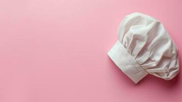 AI generated Chef's white hat on a pink background, representing culinary profession photo