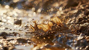 AI generated Mud splashing dynamically with golden sunlight reflecting photo