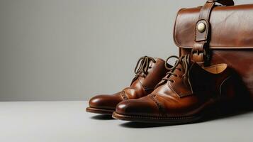 AI generated Stylish brown leather shoes with matching bag photo