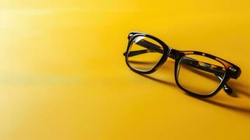 AI generated Stylish eyeglasses on a bright yellow background with a shadow photo