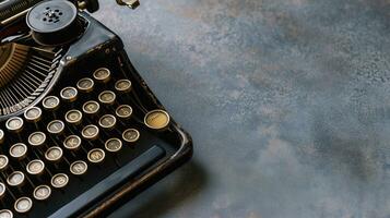 AI generated Vintage typewriter with golden keys on a textured grey background photo