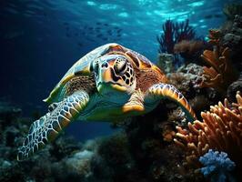 ai generado Tortuga en el mar foto