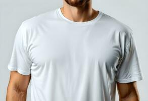 AI generated Man wearing white t-shirt on light grey photo