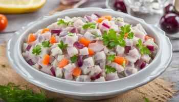 AI generated Russian traditional herring salad photo
