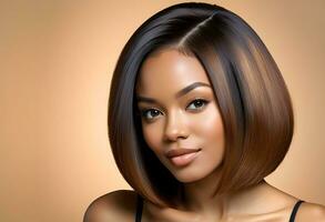 AI generated Beautiful African American woman with dyed and straight hair. photo