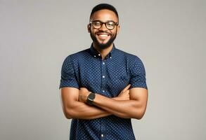 AI generated Happy african American man wearing shirt photo