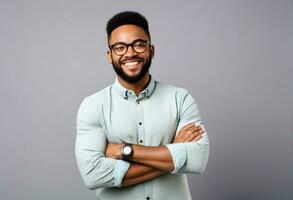 AI generated Happy african American man wearing shirt photo