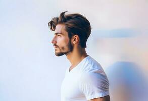 AI generated Side view portrait of thinking stylish young man looking away photo