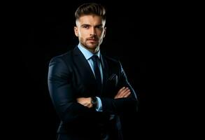 AI generated Handsome confident businessman wearing suit standing isolated photo