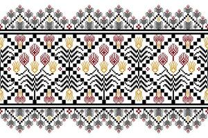 Traditional Flower pixel art seamless pattern.  Vector Design for fabric, tile, embroidery, carpet, background, and wallpaper.