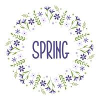 Spring card with crocuses. Decorative round frame. Design elements for invitations, label, sale, scrapbooking. vector