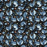 Seamless pattern background with friendly cute whales vector