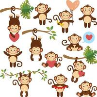 Set of digital elements with lovely monkey vector