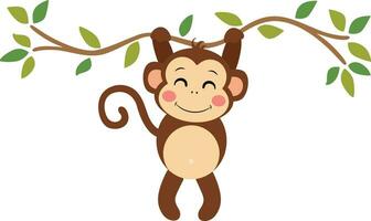 Cute monkey hanging on branch tree vector