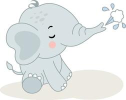 Cute baby elephant spraying water with trunk vector