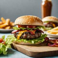 AI generated Fresh Lettuce Tomato Burger photo