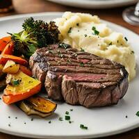 AI generated Juicy Steak on Roasted Vegetables photo