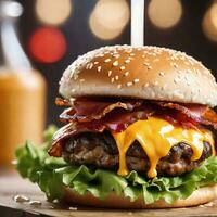 AI generated Close Up of Bacon Cheeseburger photo