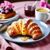 AI generated Croissant on a White Plate photo