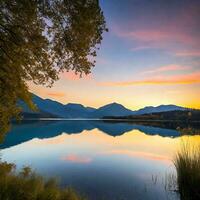 AI generated Serenity Reflected Tranquil Lake photo