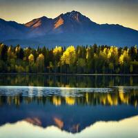 ai generado elegante pacífico aguas y montañas foto