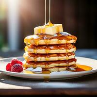 AI generated Pancakes with syrup photo