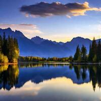 ai generado montañas y lago tranquilidad foto