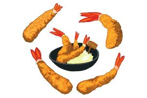 Set Of Ebi Furai - Fried Shrimp Vector