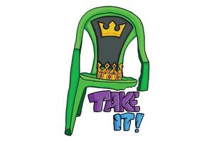 Plastic Chair Throne and King Crown vector