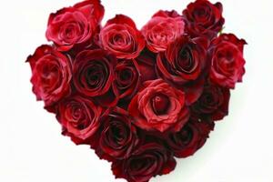 AI generated Valentines Day Heart Made of Red Roses Isolated on White Background. generative ai. photo