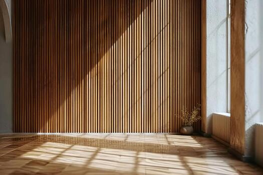 AI generated Architecture and interior concept Empty room and wood panels wall background 3D illustration rendering. generative ai. photo