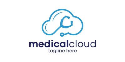 logo design combining cloud shape with stethoscope, minimalist line logo design. vector