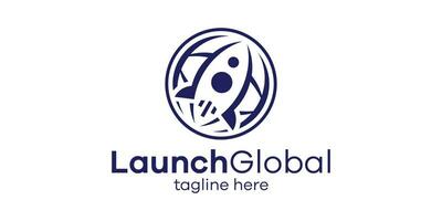 logo design combining the shape of a rocket with a globe, travel logo design. vector