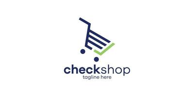 logo design combination of trolley shape with check mark, shopping check logo design. vector