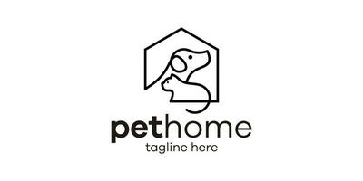 The logo design combines the shape of a house with a pet, minimalist line logo design. vector
