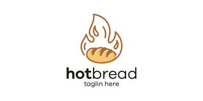 logo design combining the shape of fire with bread, minimalist line logo design. vector